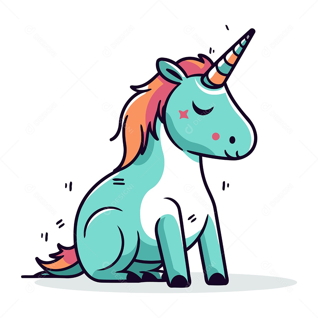 Unicórnio Fofo de Desenho Animado Ilustração Vetor EPS