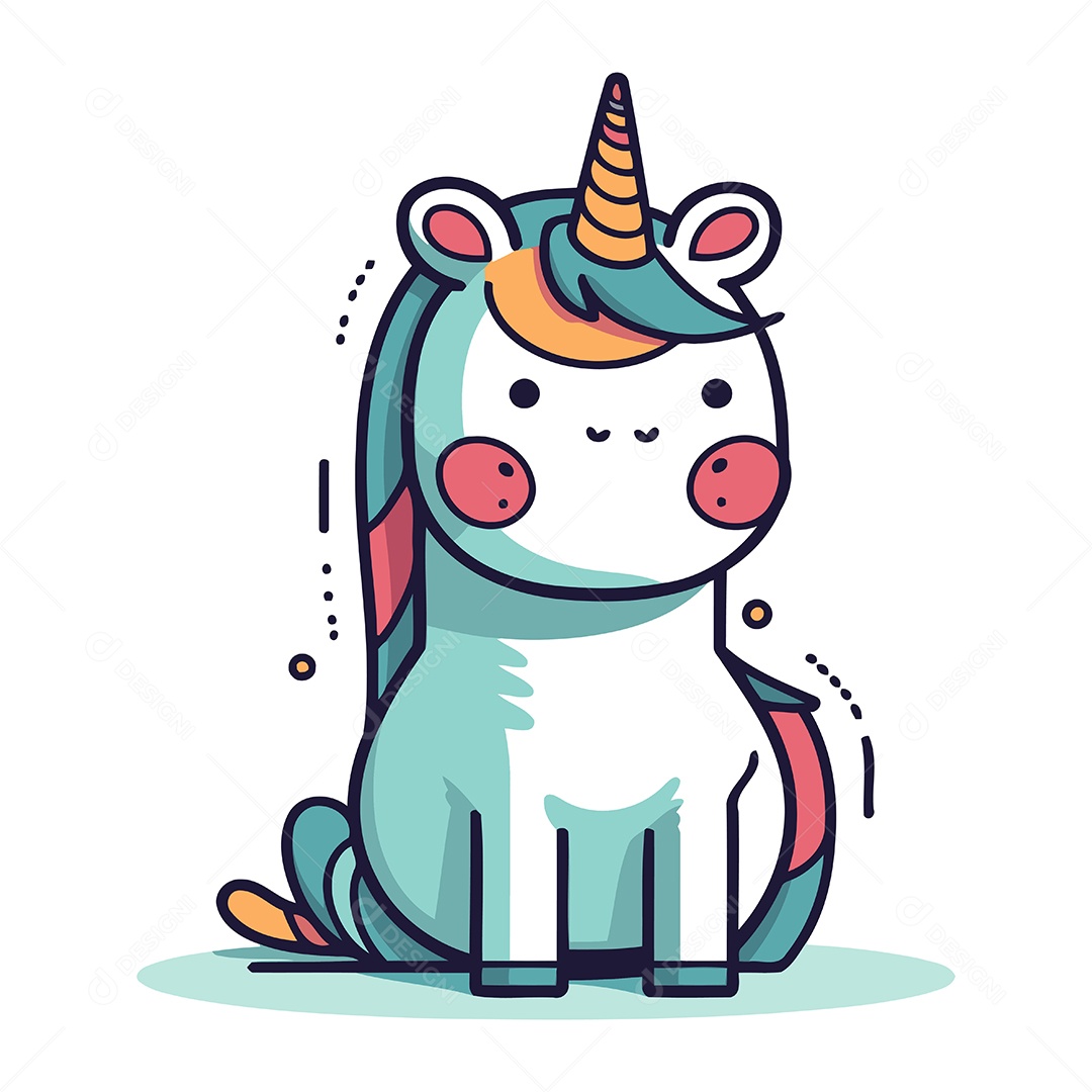 Unicórnio Fofo de Desenho Animado Ilustração Vetor EPS
