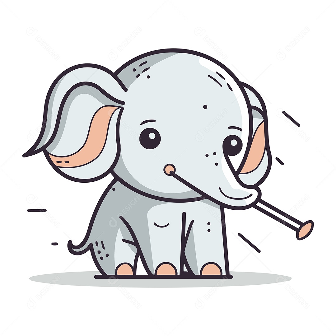 Elefante Fofo com Bastão Ilustração Vetor EPS
