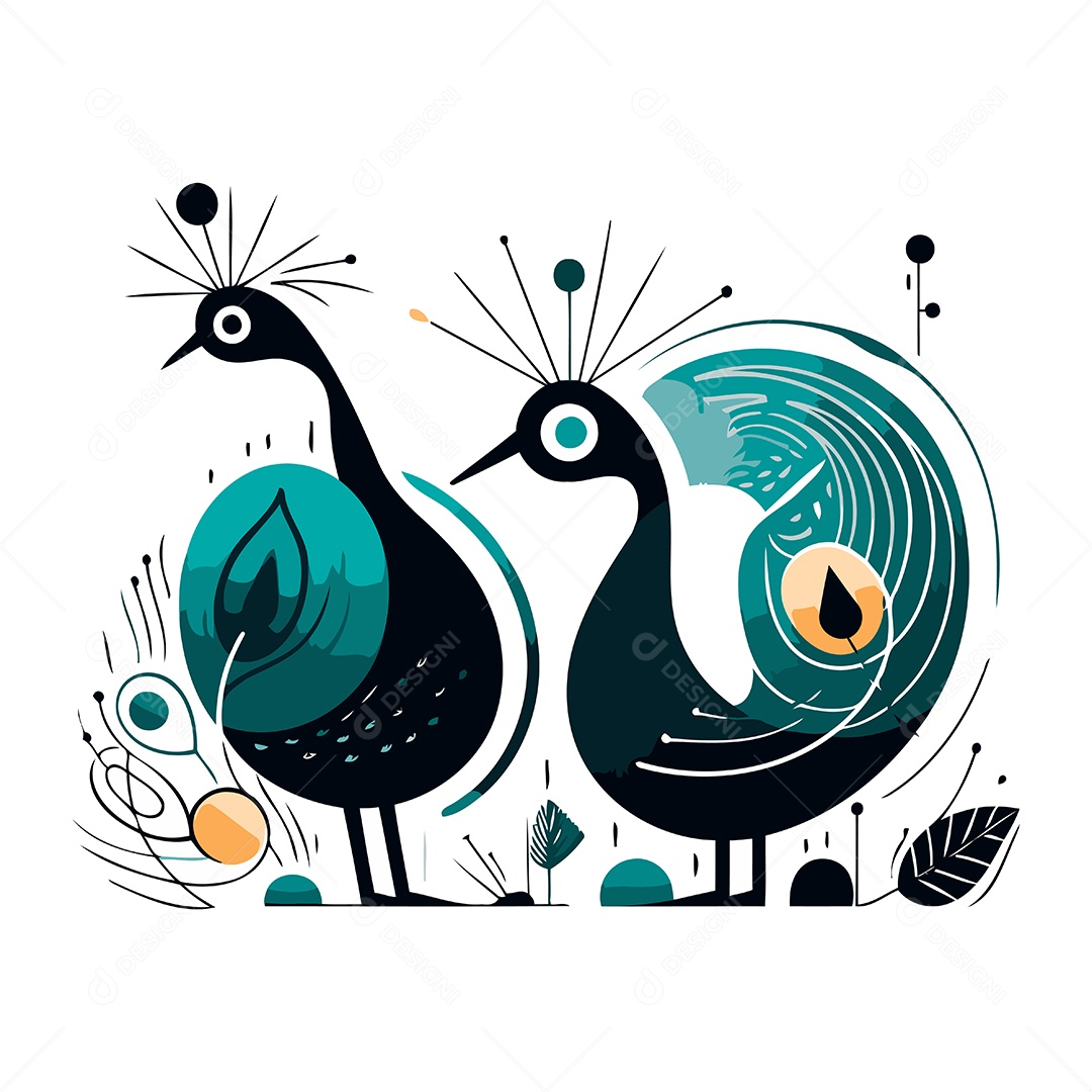 Pavões de Desenho Animado Ilustração Vetor EPS