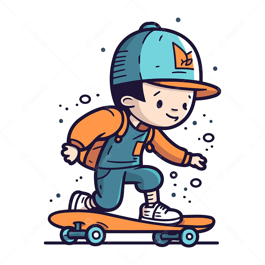Menino Bonitinho Andando de Skate Ilustração Vetor EPS