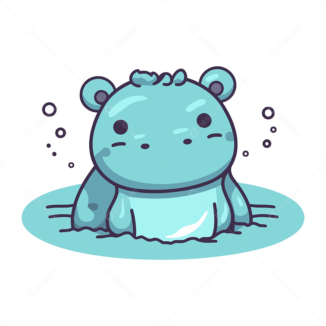 Hipopótamo Fofo de Desenho Animado Ilustração Vetor EPS