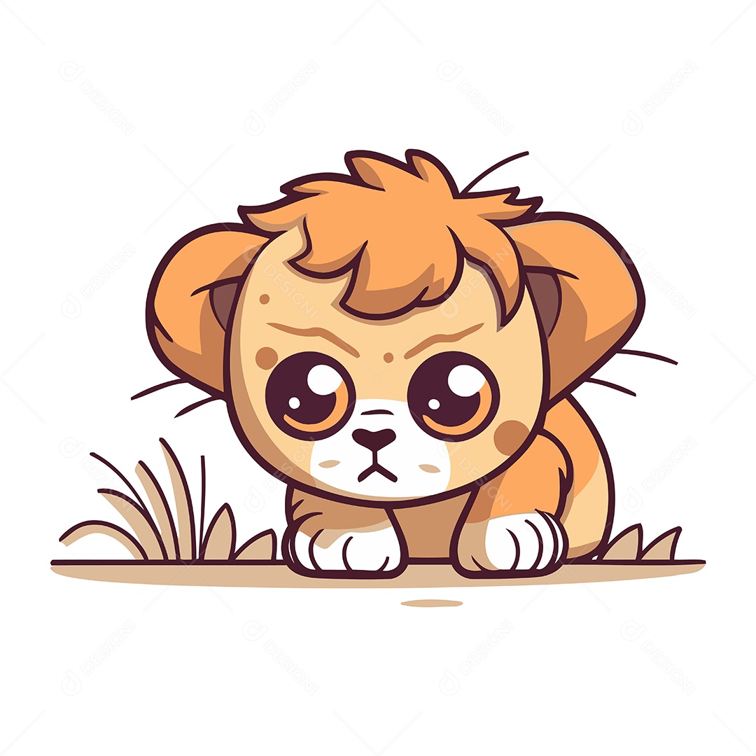 Filhote de Leão Desenho Animado Ilustração Vetor EPS