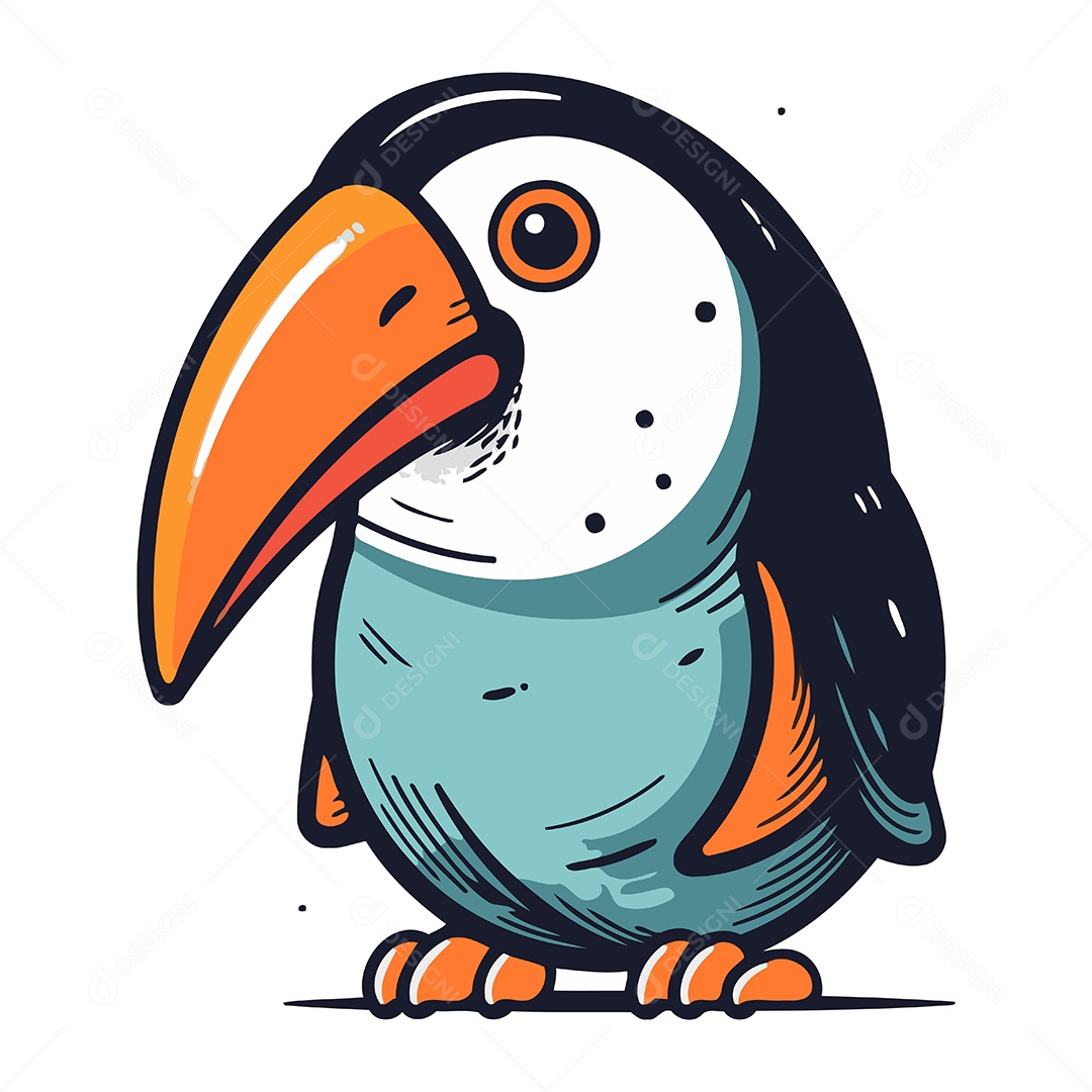 Tucano Fofo de Desenho Animado Ilustração Vetor EPS