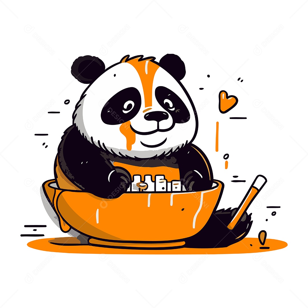 Panda Fofo Sentado em uma Tigela Ilustração Vetor EPS