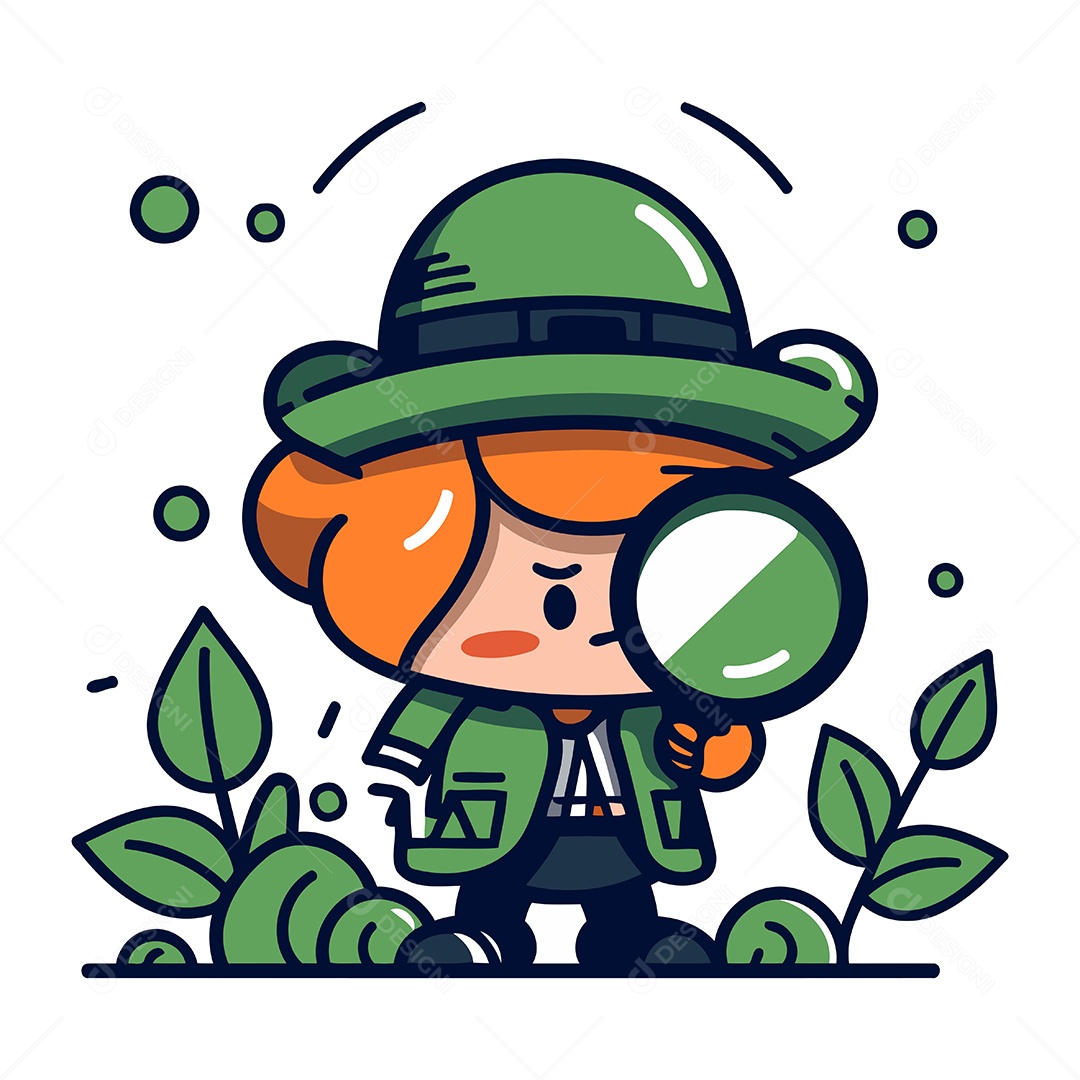 Garotinha Escoteira Fofa com Lupa Ilustração Vetor EPS