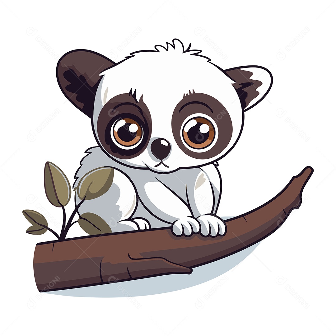 Lêmure Fofo em um Galho Ilustração Vetor EPS