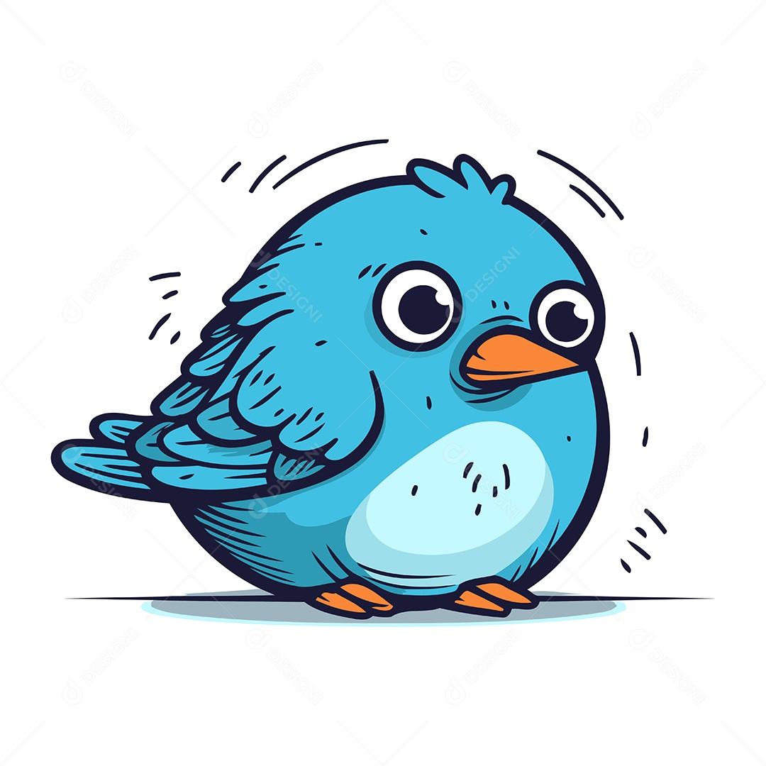 Pássaro Azul Fofo de Desenho Animado Ilustração Vetor EPS