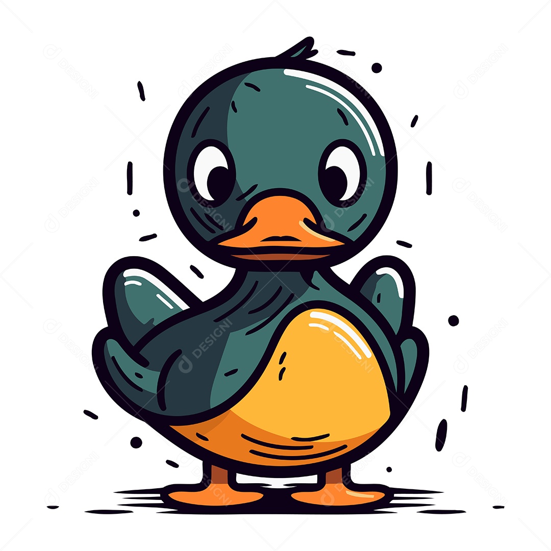 Pato Fofo de Desenho Animado Ilustração Vetor EPS
