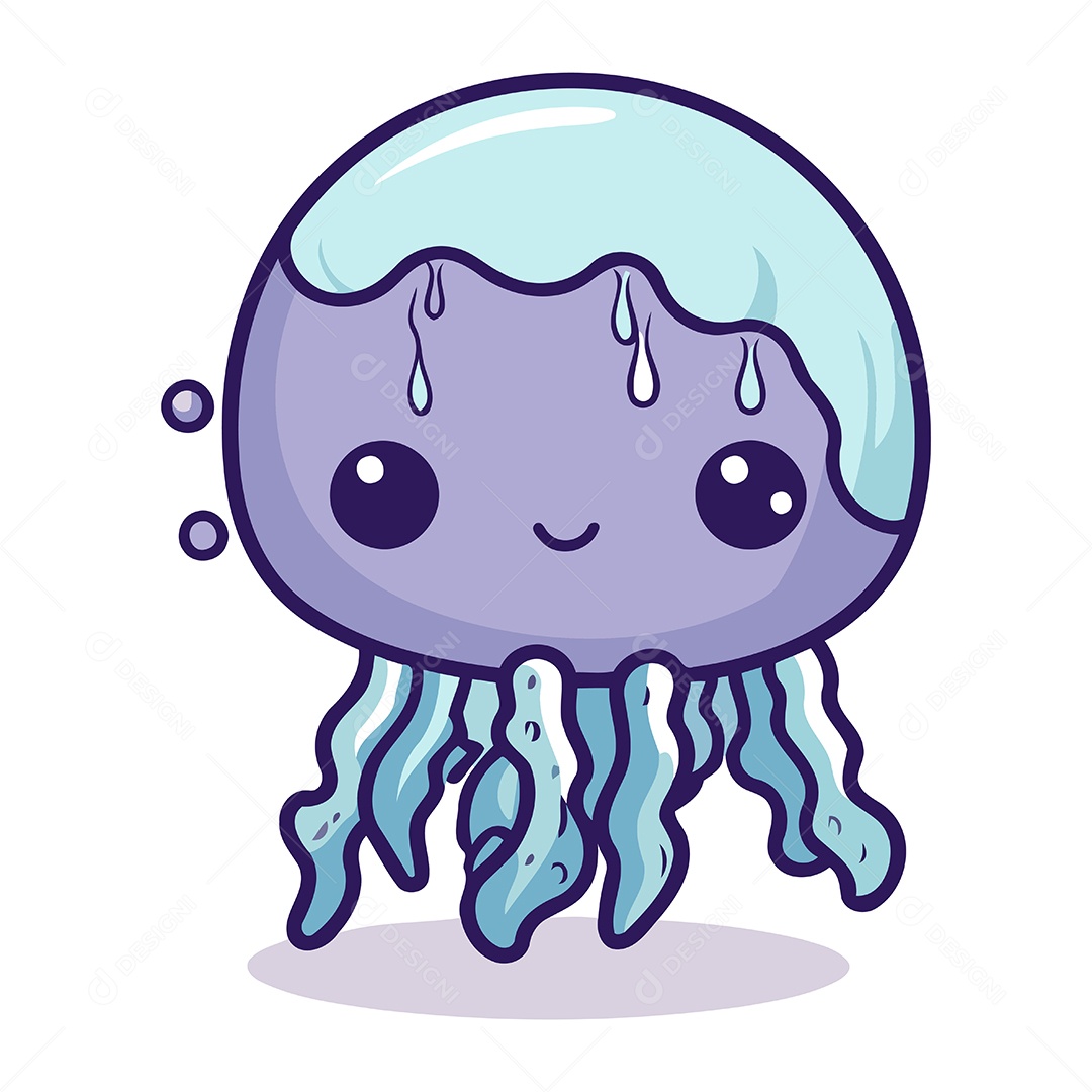 Água Viva Fofa de Desenho Animado Ilustração Vetor EPS