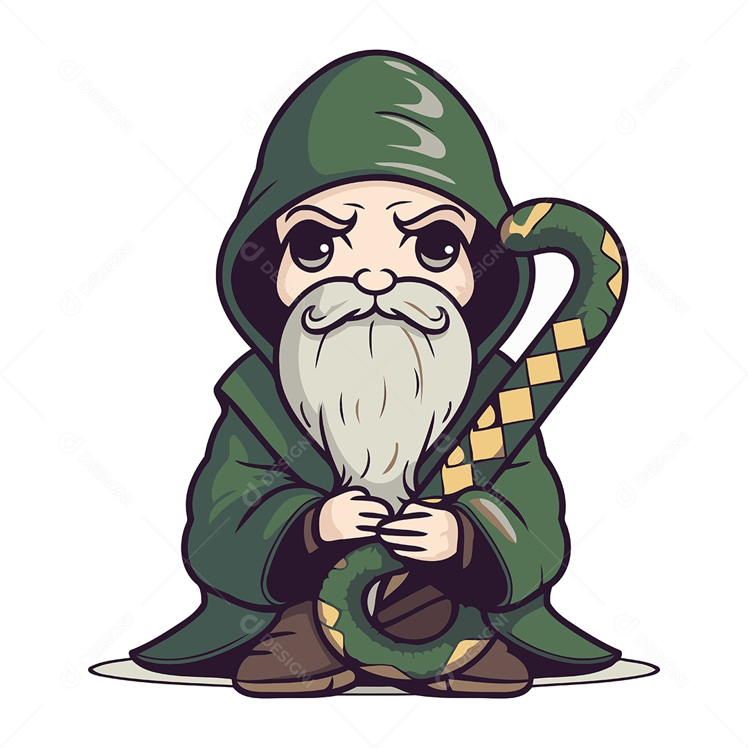 Gnomo com Bengala Desenho Animado Ilustração Vetor EPS