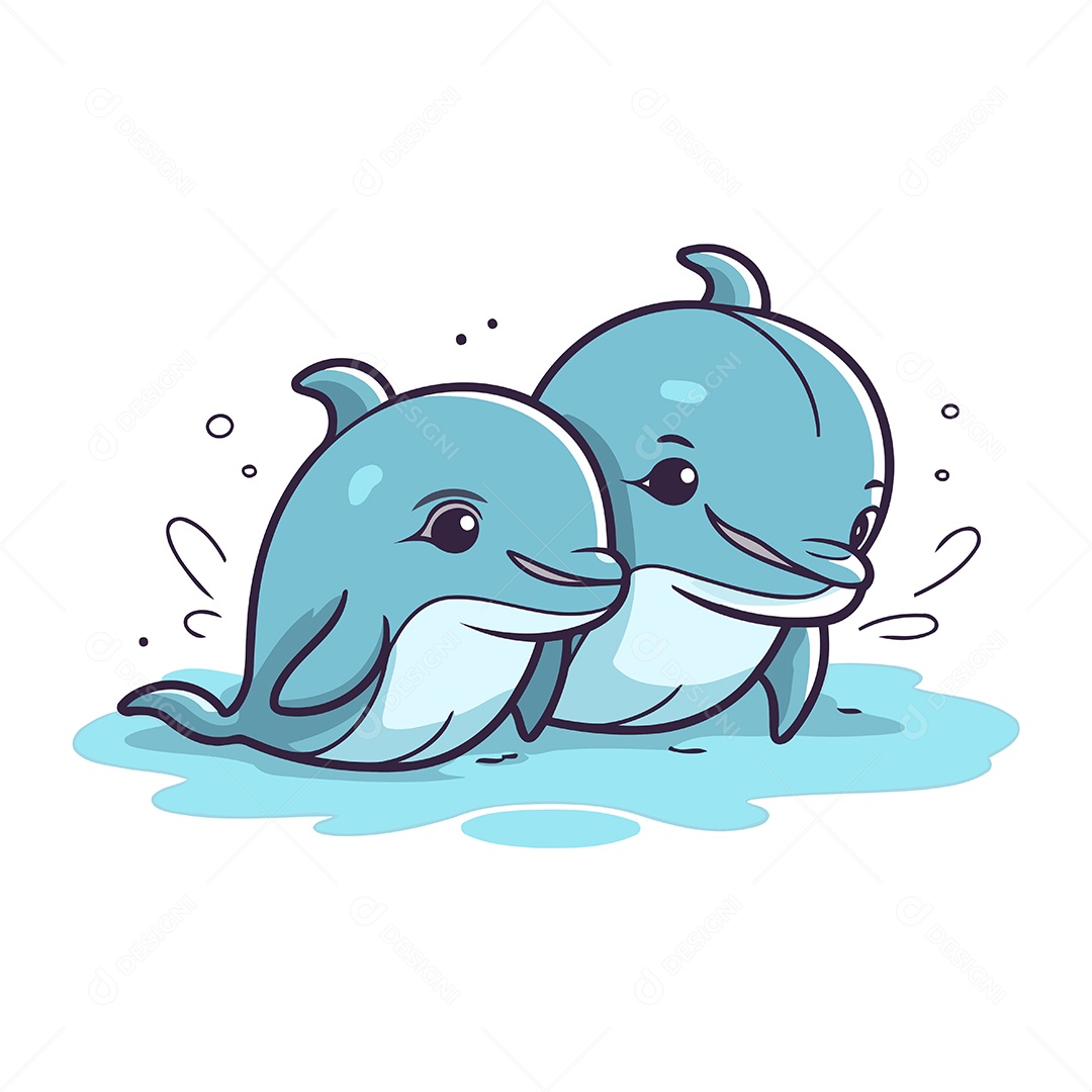 Golfinho e Filhote de Desenho Animado Ilustração Vetor EPS