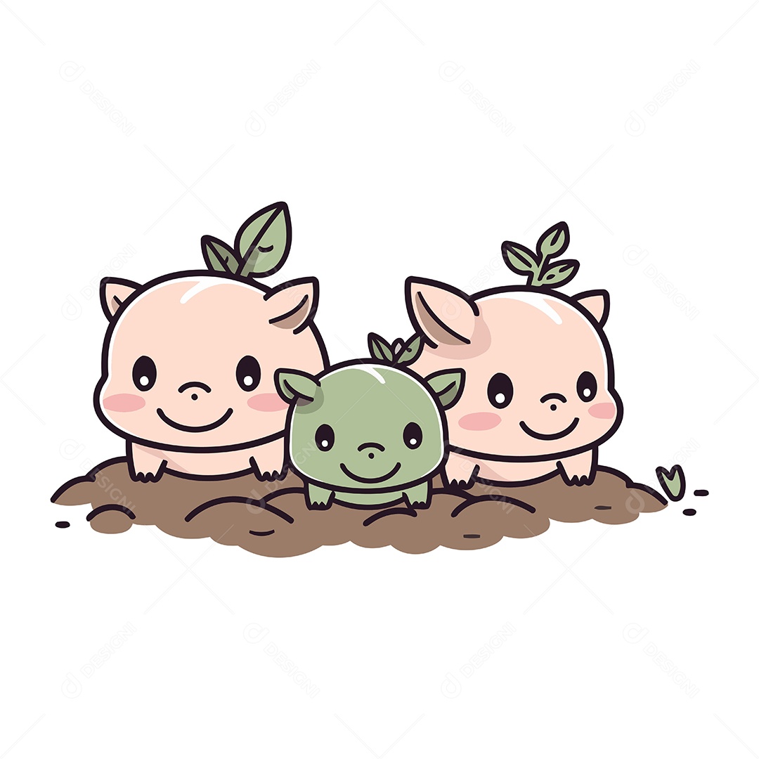 Porcos Fofo de Desenho Animado Ilustração Vetor EPS