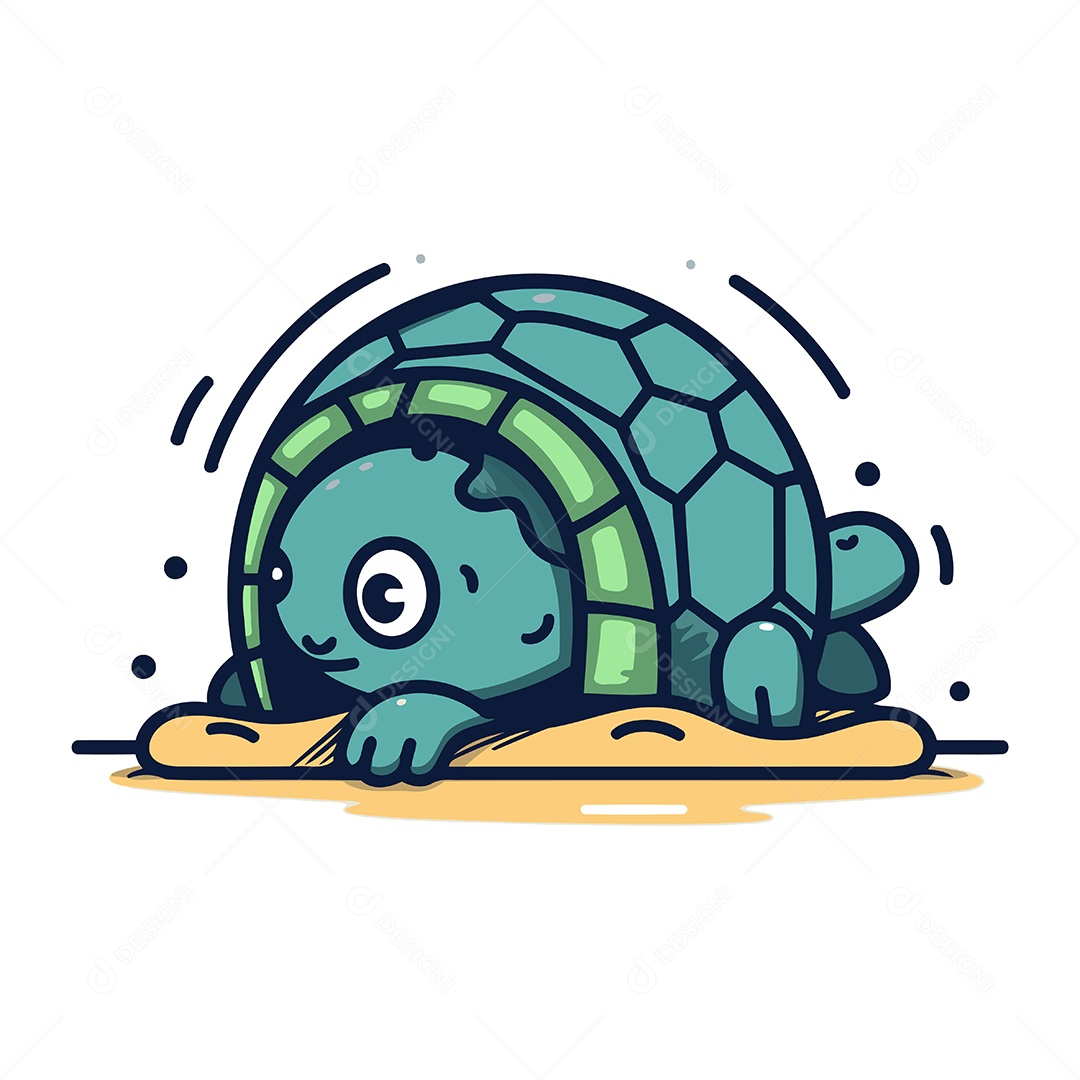 Tartaruga Fofa de Desenho Animado Ilustração Vetor EPS