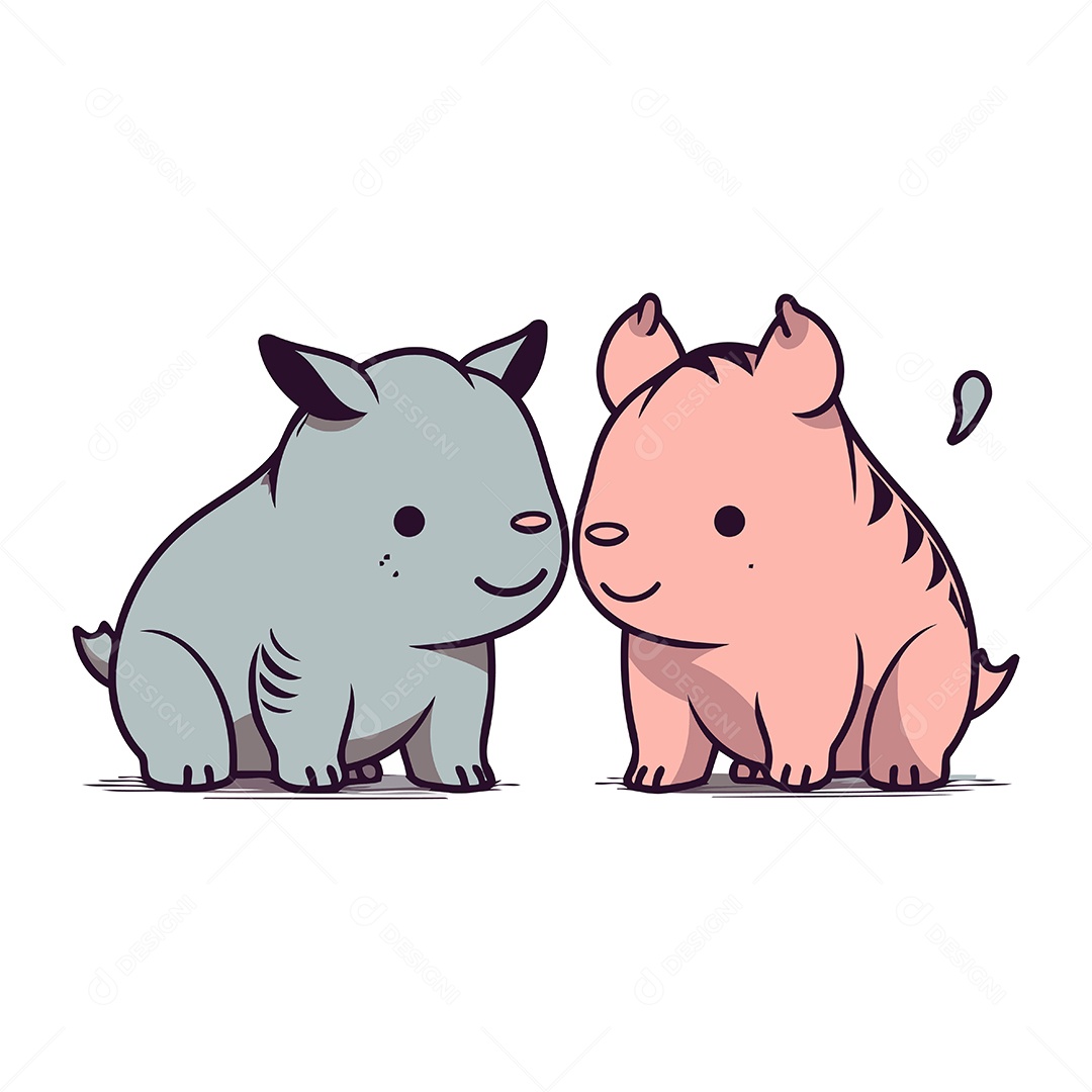 Rinoceronte e Hipopótamo Fofo Ilustração Vetor EPS