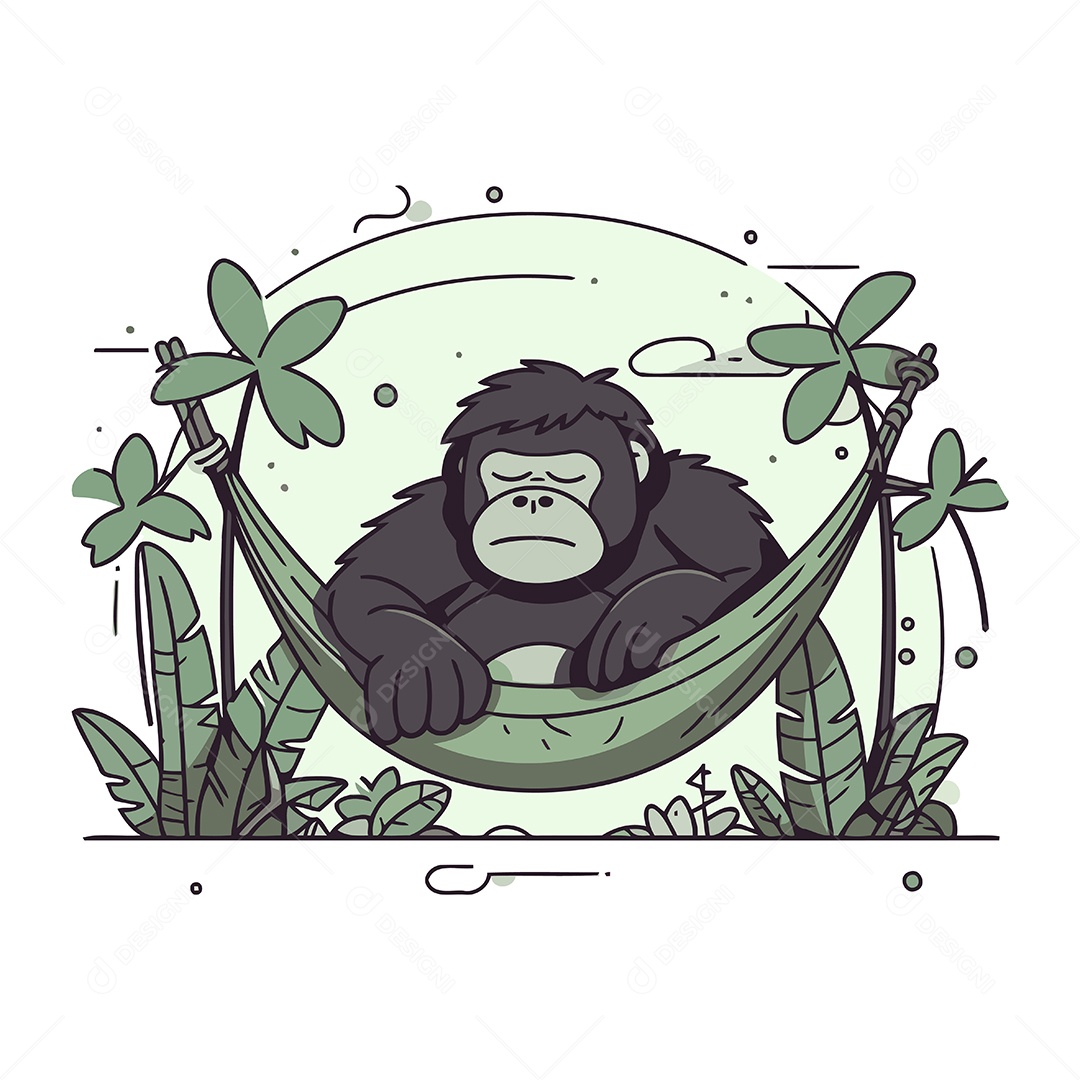 Gorila na Rede de Desenho Animado Ilustração Vetor EPS