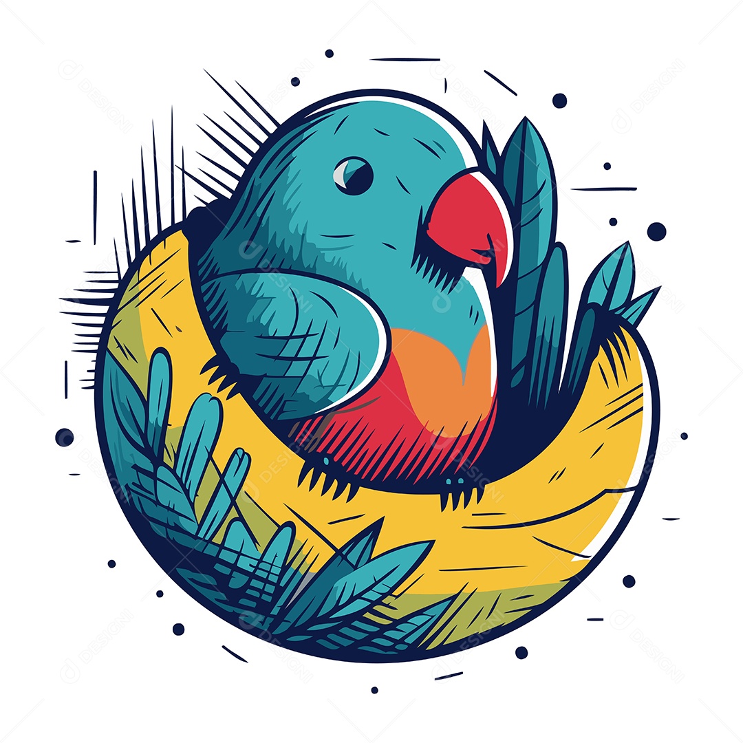 Papagaio Fofo no Ninho Ilustração Vetor EPS
