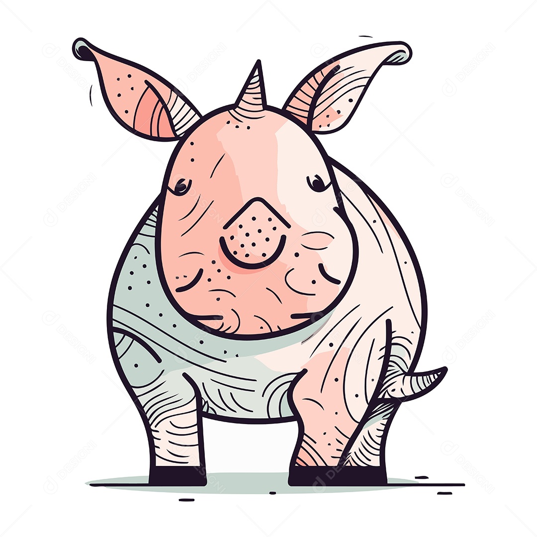 Rinoceronte de Desenho Animado Ilustração Vetor EPS