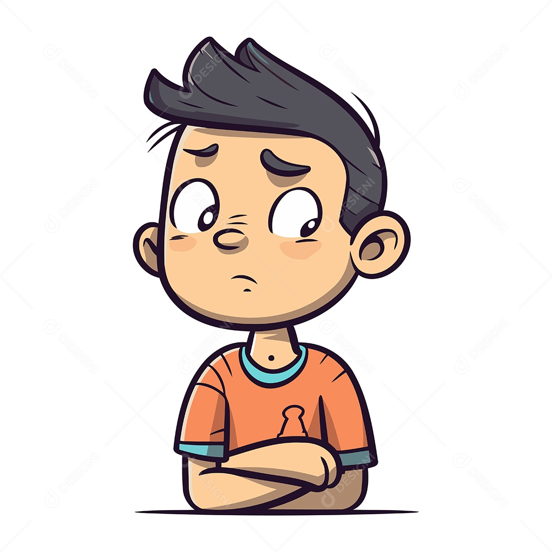 Menino Triste de Desenho Animado Ilustração Vetor EPS