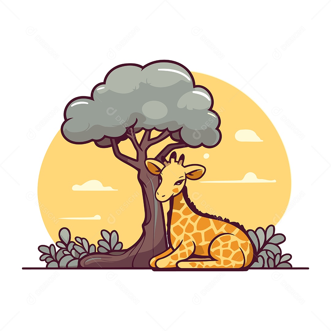 Girafa Fofa de Desenho Animado Ilustração Vetor EPS