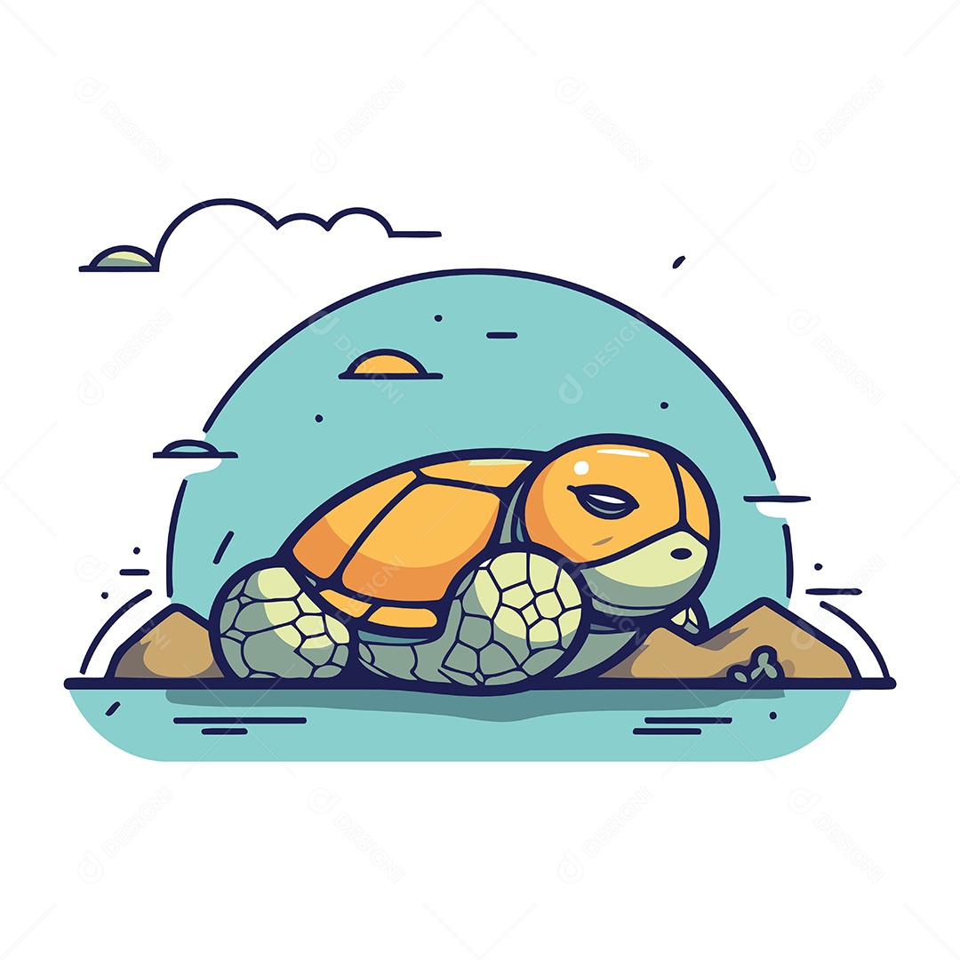 Tartaruga de Desenho Animado Ilustração Vetor EPS