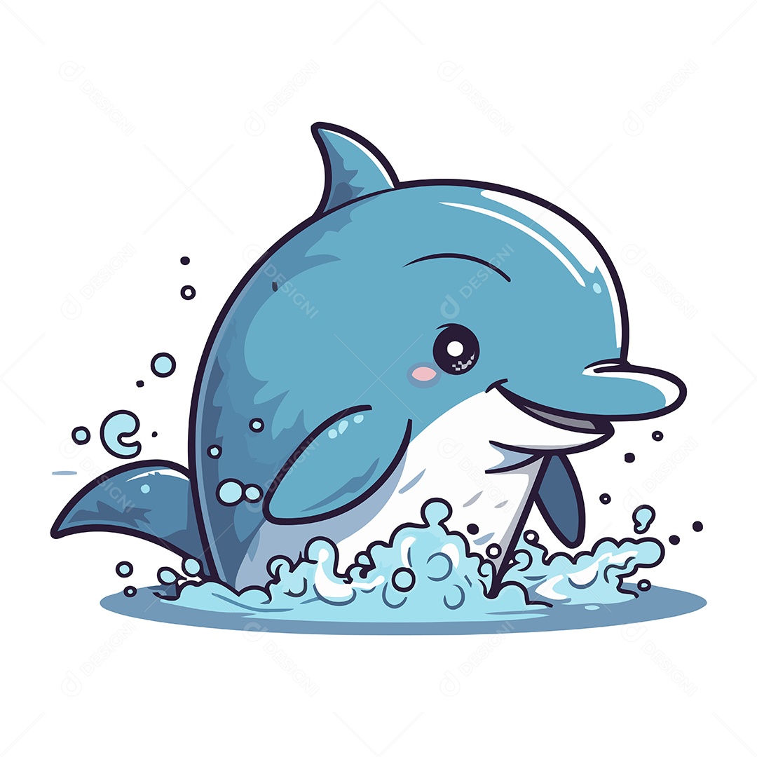 Golfinho Fofo de Desenho Animado Ilustração Vetor EPS