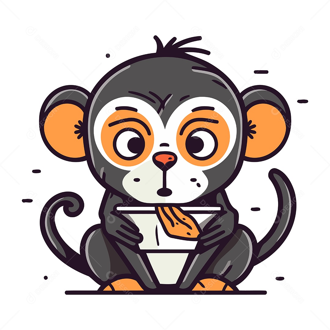 Macaco Fofo de Desenho Animado Ilustração Vetor EPS