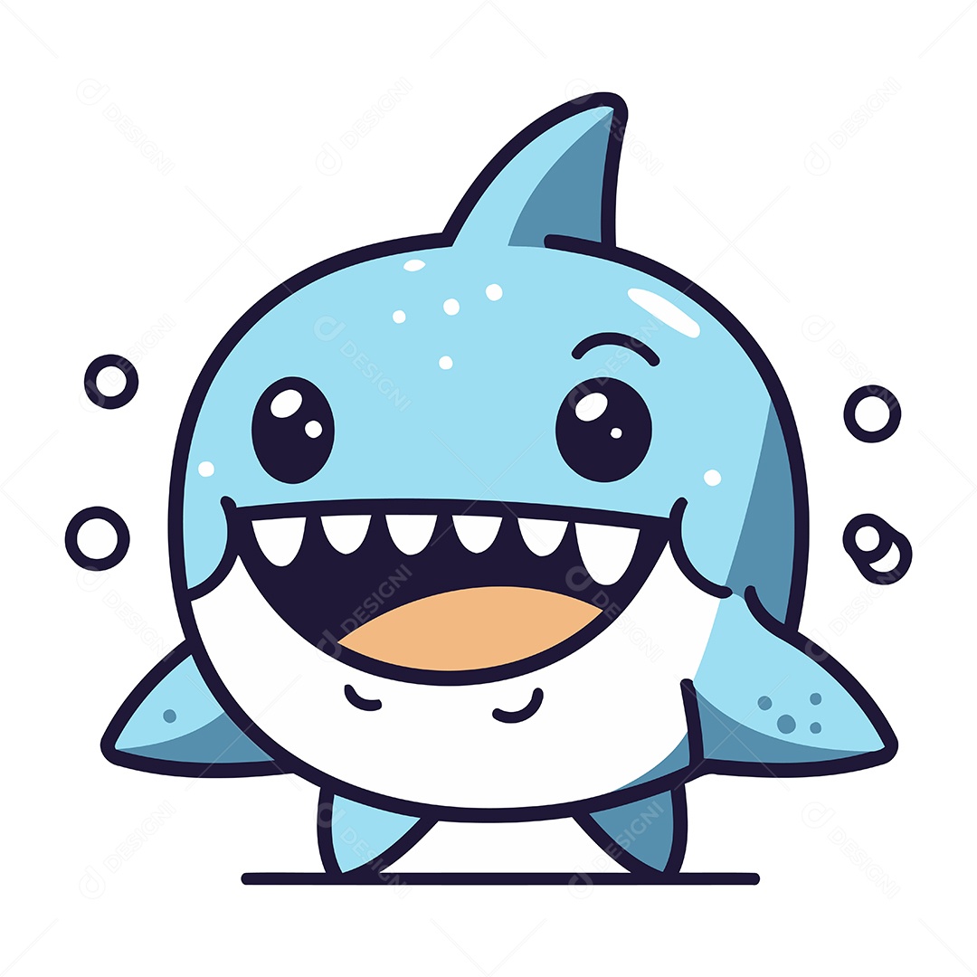 Tubarão Fofo de Desenho Animado Ilustração Vetor EPS
