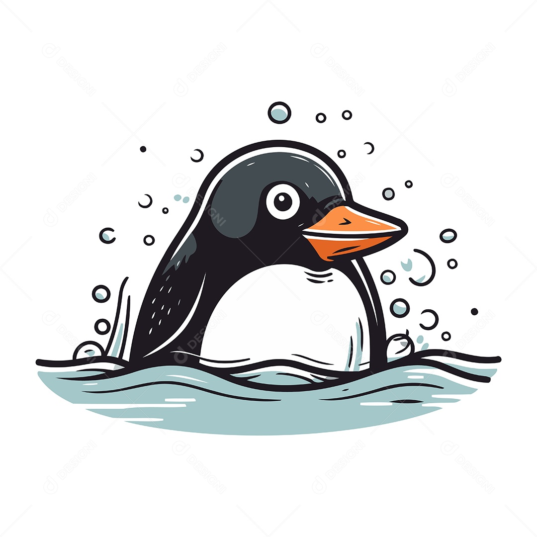 Pinguim no Mar Desenho Animado Ilustração Vetor EPS