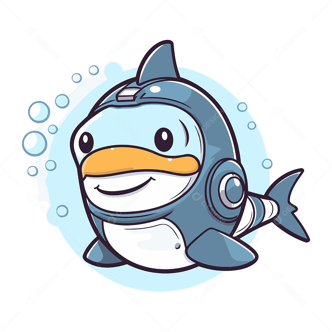 Filhote de Baleia Assassina Desenho Animado Ilustração Vetor EPS