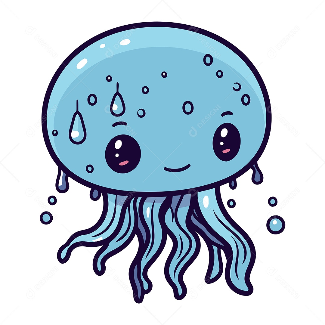 Água Viva Fofa de Desenho Animado Ilustração Vetor EPS