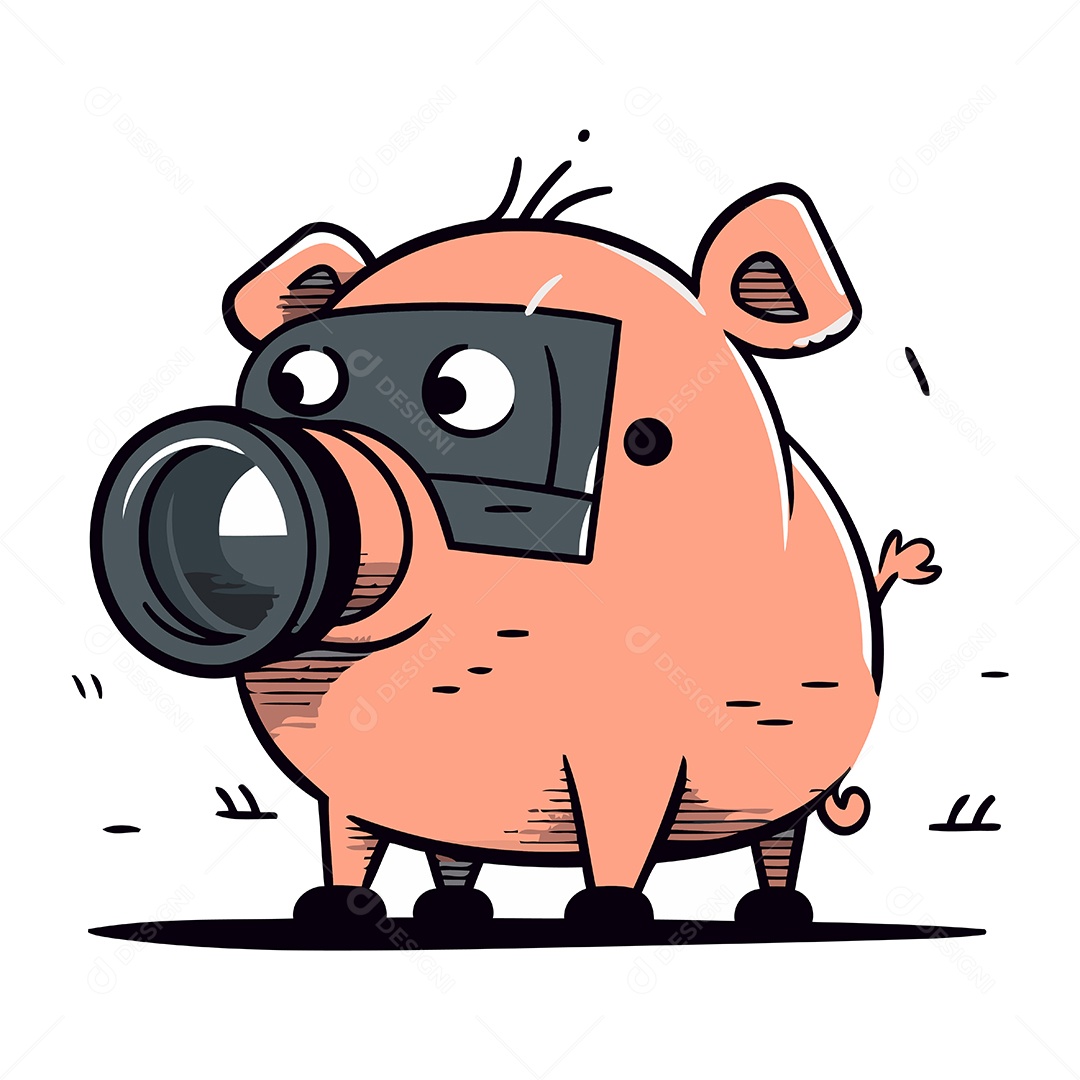 Porco com Binóculos Desenho Animado Ilustração Vetor EPS