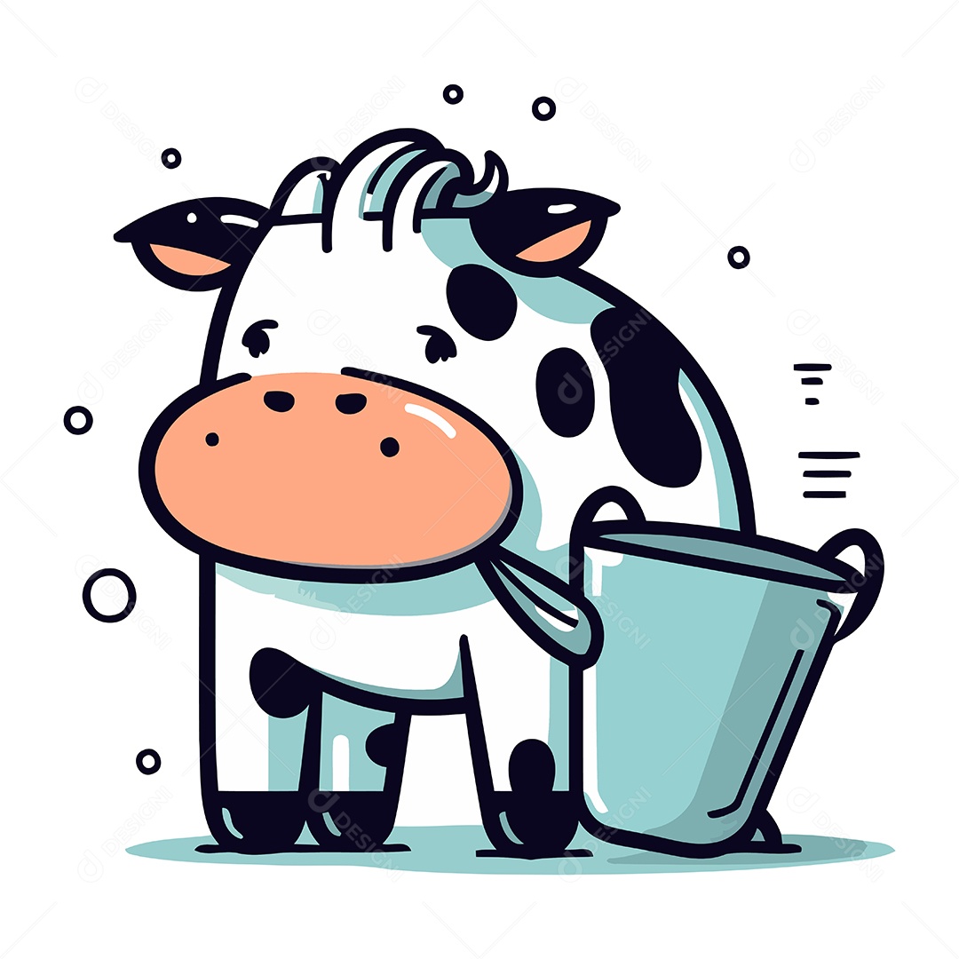 Vaca com Balde Desenho Animado Ilustração Vetor EPS