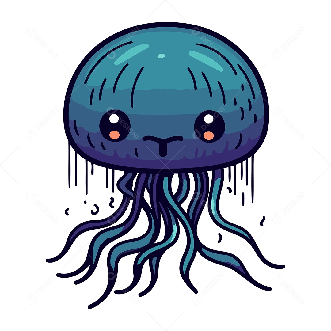 Água Viva Fofa de Desenho Animado Ilustração Vetor EPS