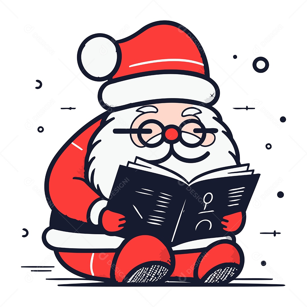 Papai Noel Lendo um Livro Ilustração Vetor EPS