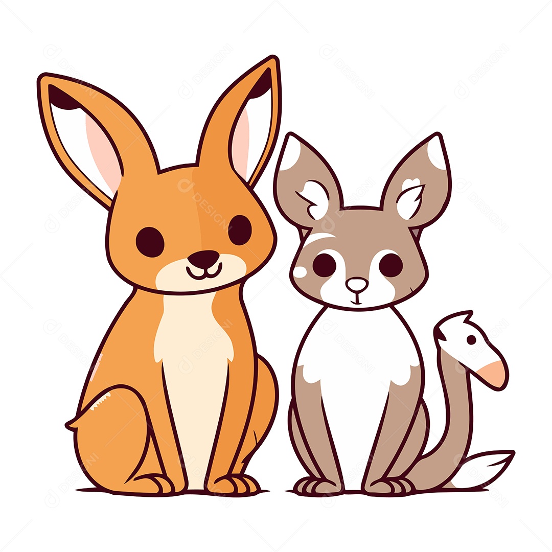 Canguru e Coelho de Desenho Animado Ilustração Vetor EPS