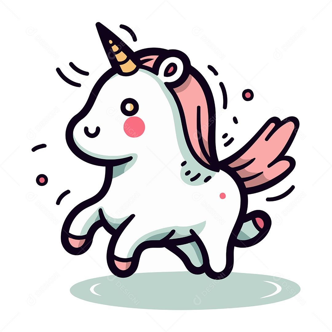 Unicórnio Fofo de Desenho Animado Ilustração Vetor EPS