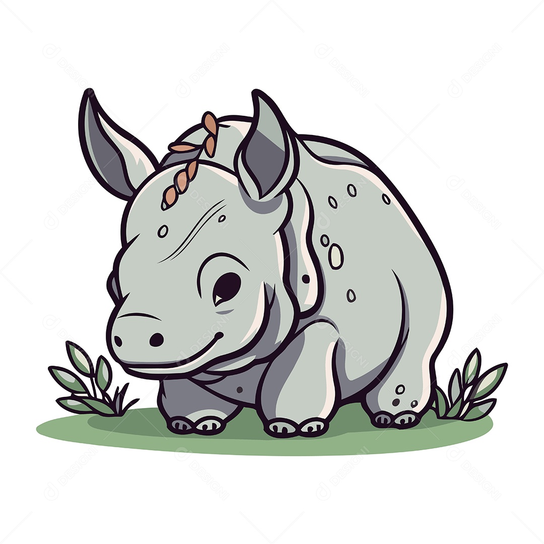 Rinoceronte Fofo de Desenho Animado Ilustração Vetor EPS