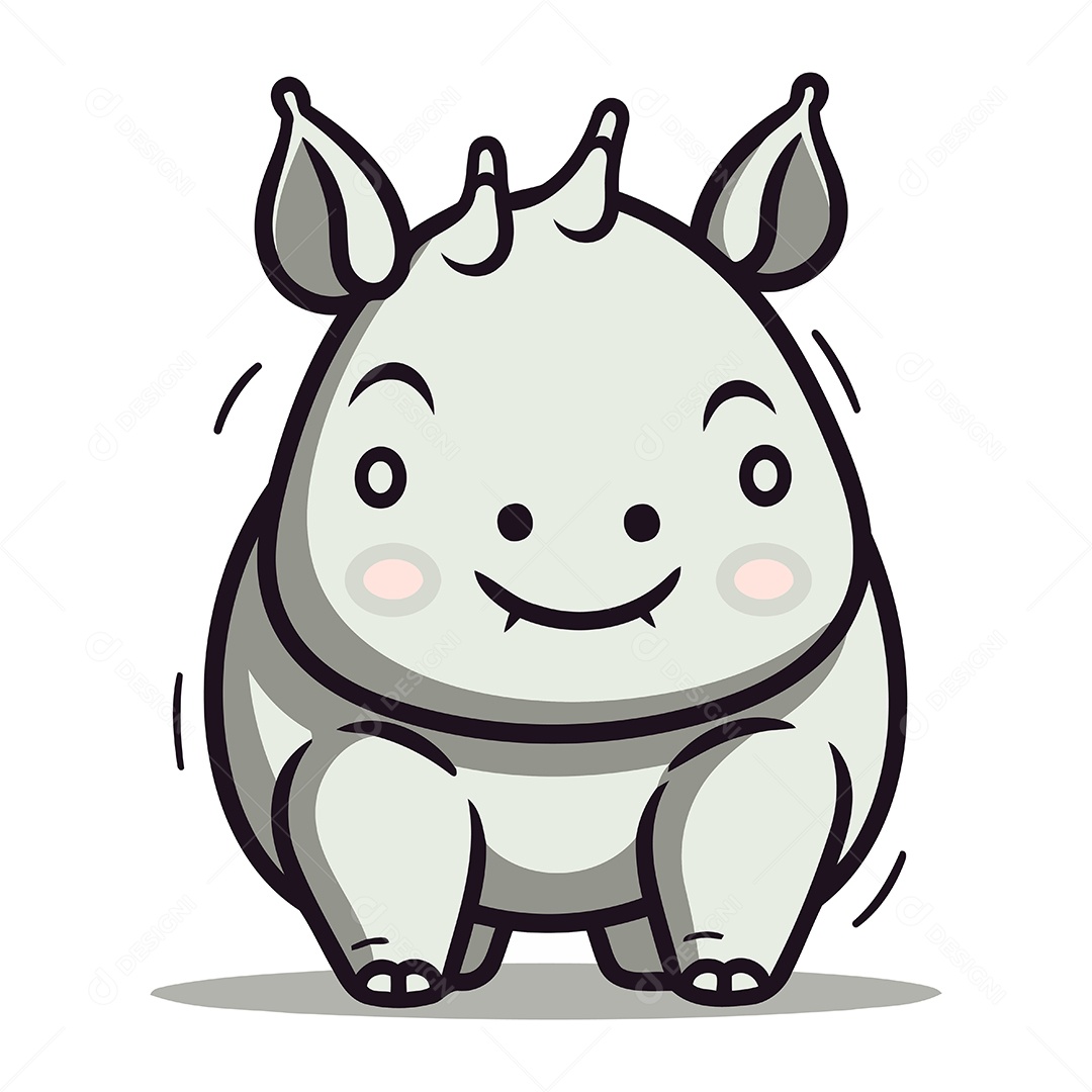 Rinoceronte Fofo de Desenho Animado Ilustração Vetor EPS