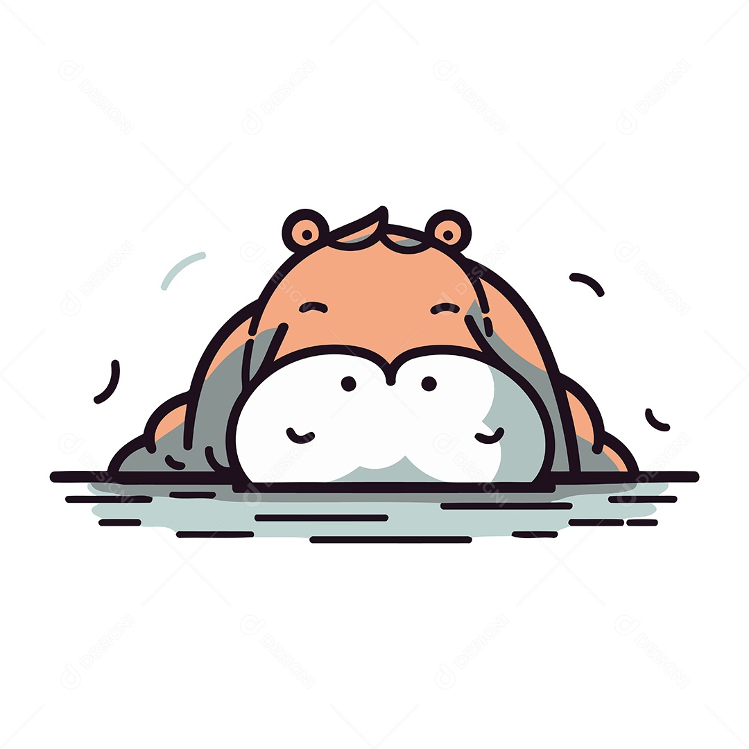 Hipopótamo Fofo de Desenho Animado Ilustração Vetor EPS