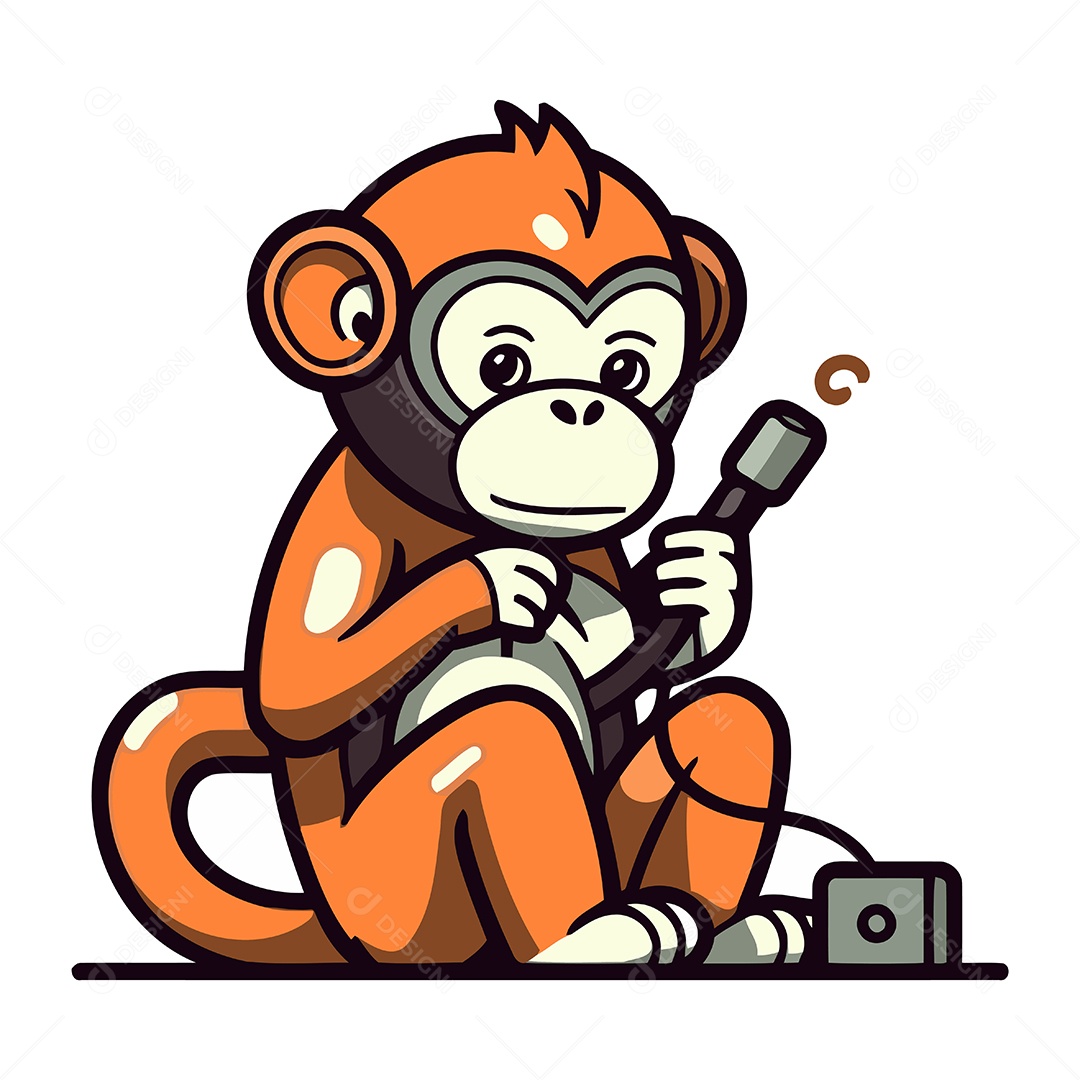 Macaco com Microfone Ilustração Vetor EPS