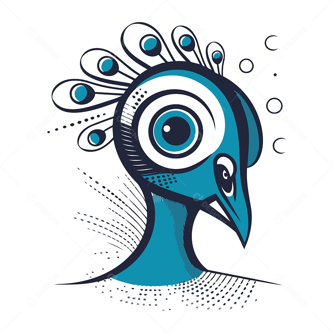 Cabeça de Pavão Desenho Animado Ilustração Vetor EPS