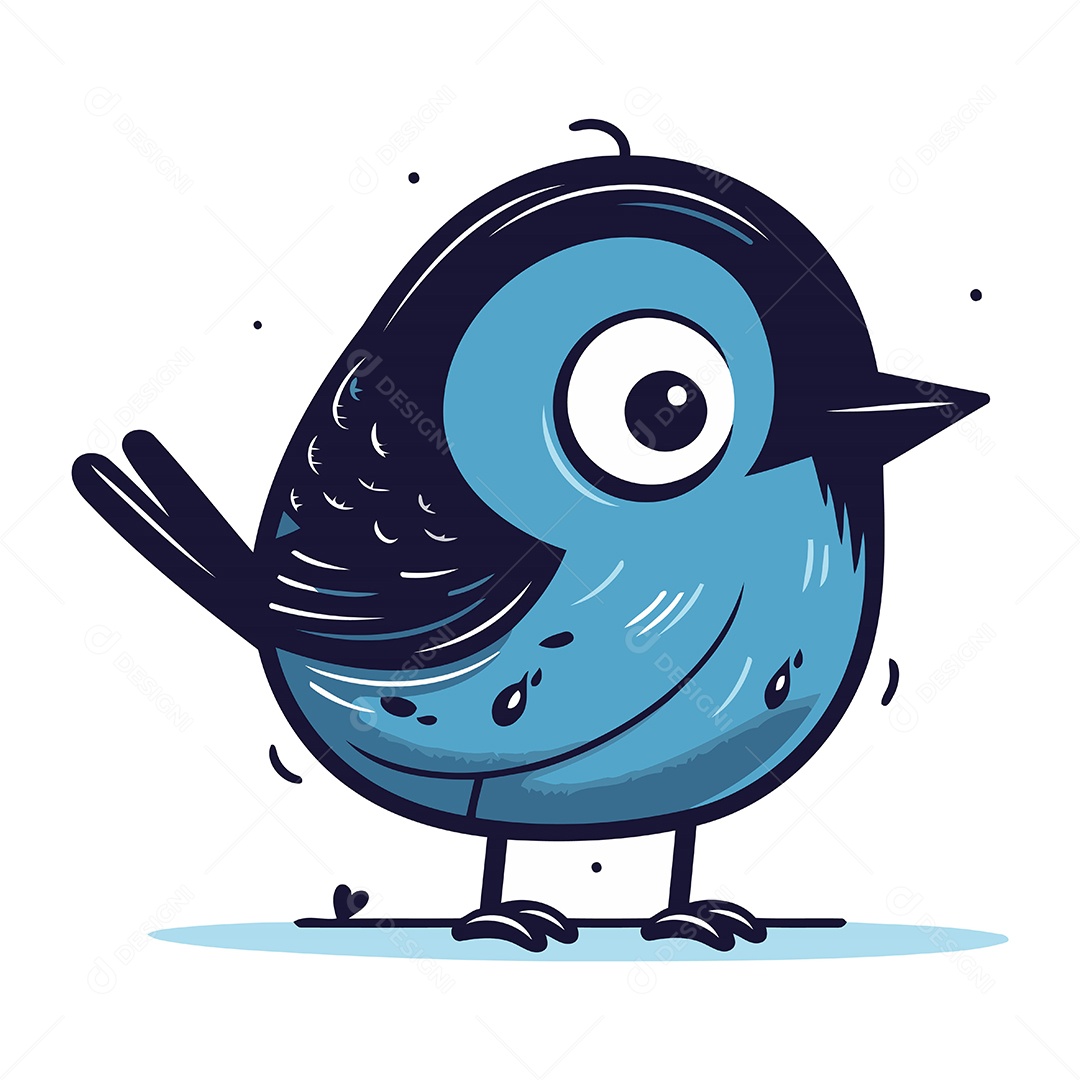 Pássaro Azul Fofo de Desenho Animado Ilustração Vetor EPS
