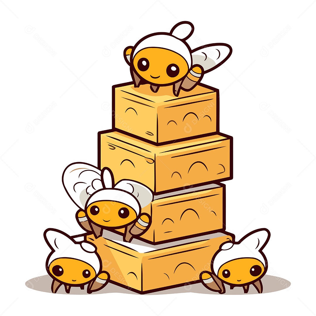 Grupo de Abelhas Desenho Animado Ilustração Vetor EPS