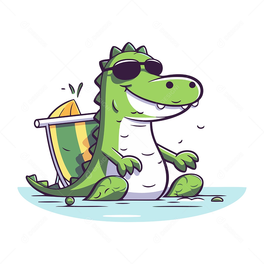 Crocodilo Fofo de Óculos Escuros Ilustração Vetor EPS