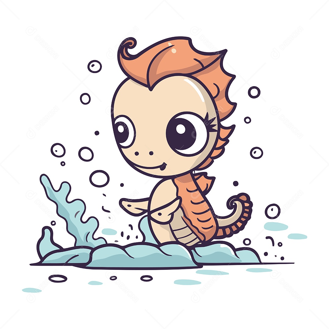 Cavalo Marinho de Desenho Animado Ilustração Vetor EPS