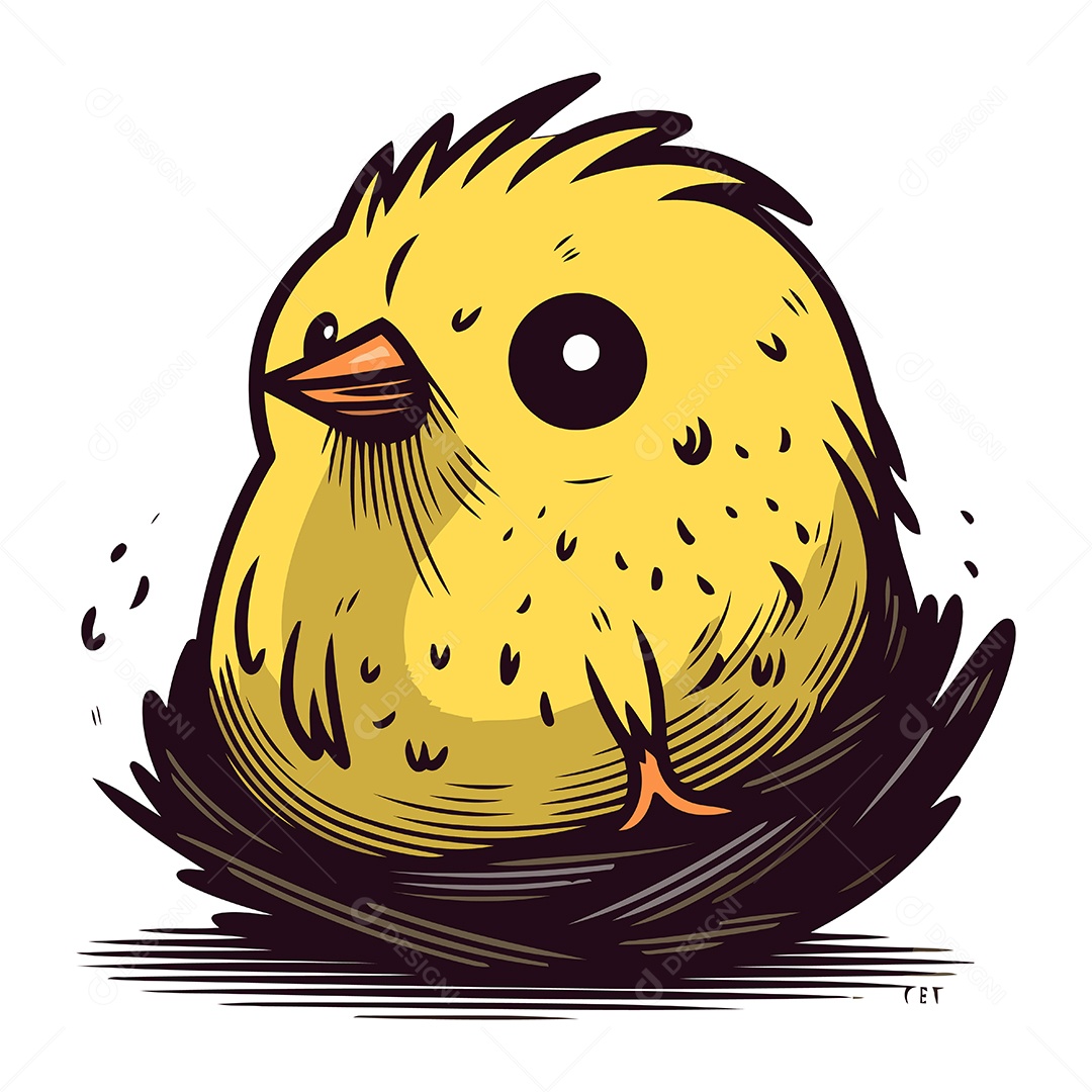 Pintinho Amarelo de Desenho Animado Ilustração Vetor EPS