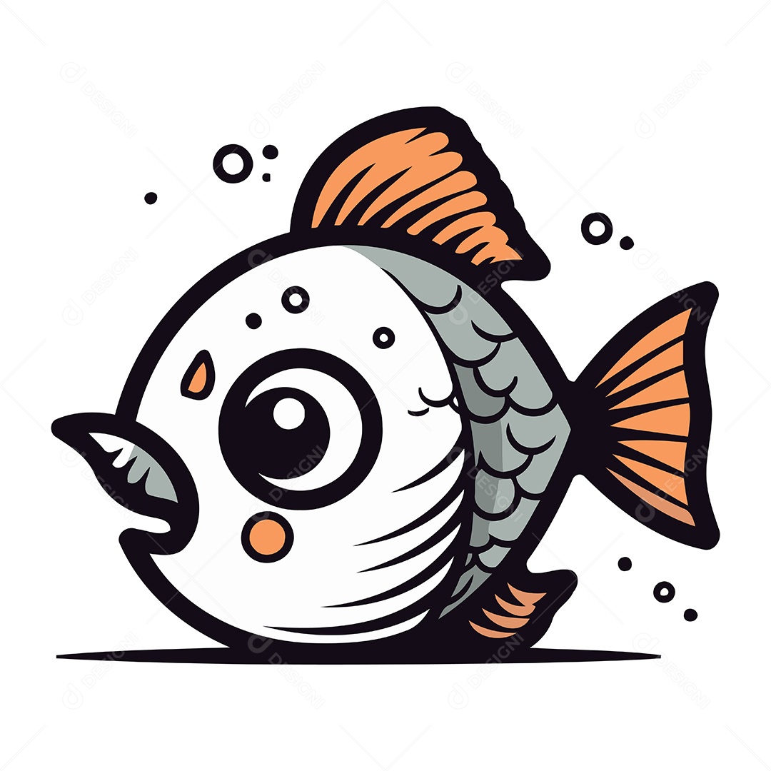 Peixe Fofo de Desenho Animado Ilustração Vetor EPS