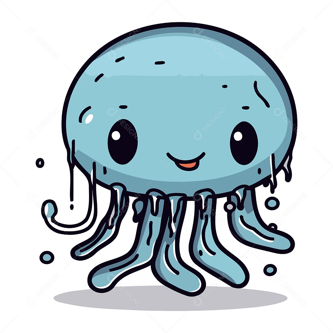 Água Viva Fofa de Desenho Animado Ilustração Vetor EPS