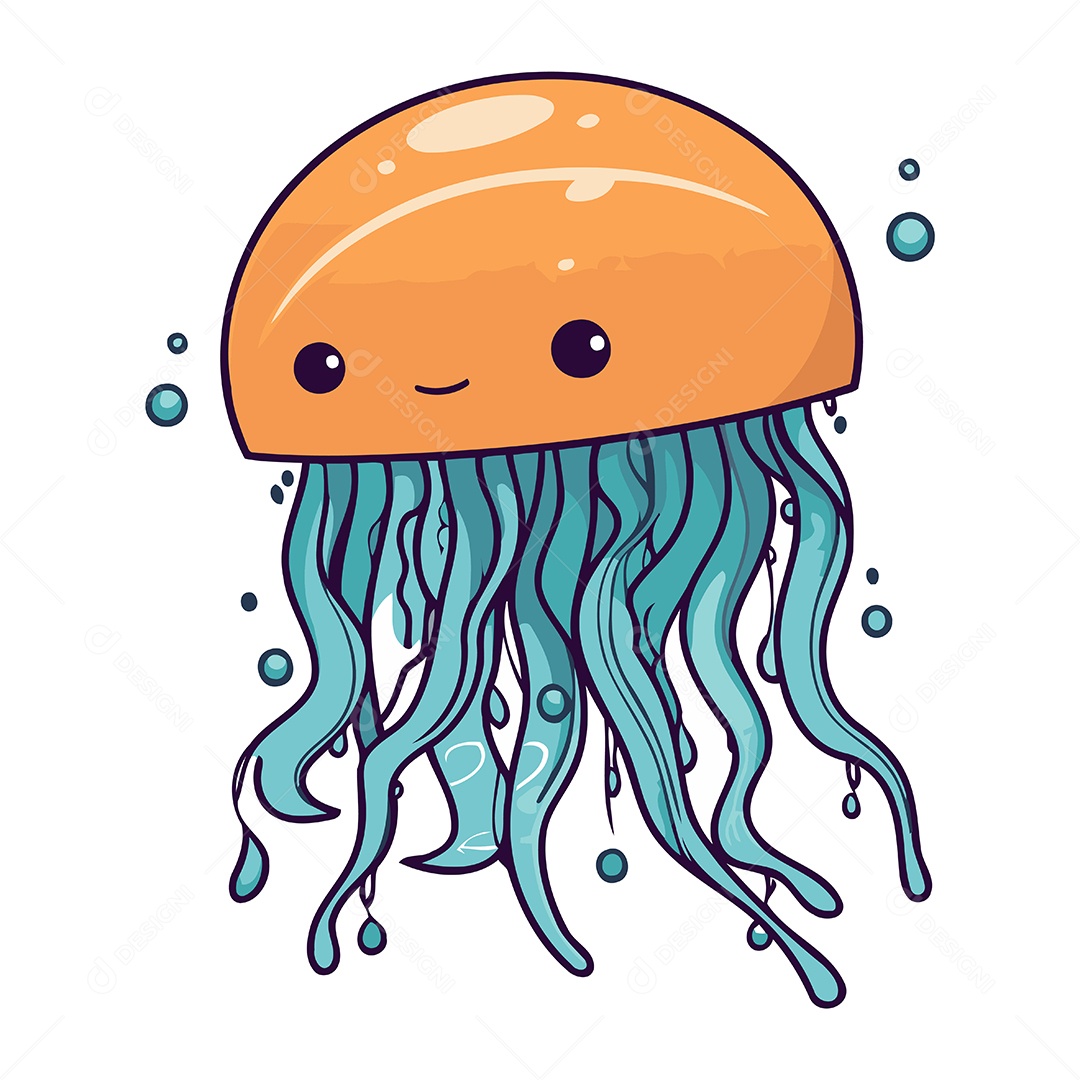 Água Viva Fofa de Desenho Animado Ilustração Vetor EPS